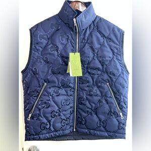 Gucci Jumbo GG Print Quilted Gilet Vest Blue size 44IT